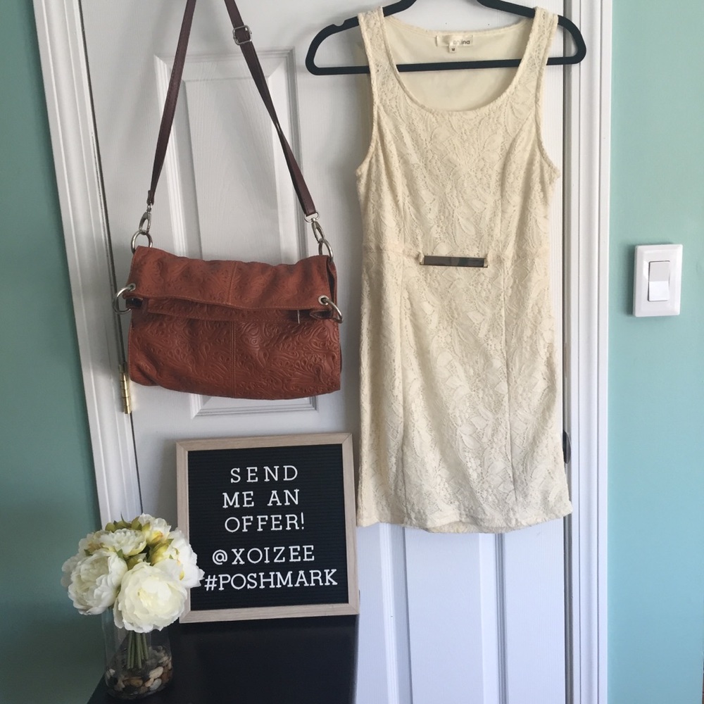 Cream lace open back dress